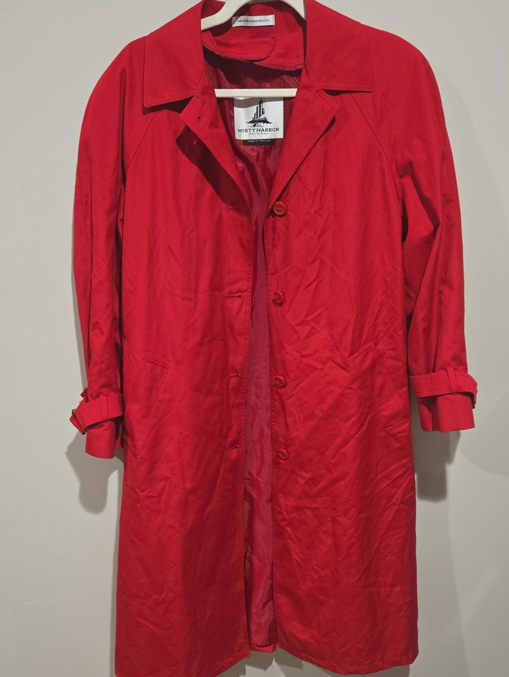 MISTY HARBOR Original Classic Red Button-Front Trench Coat Size 10/med.